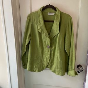NWOT Goddess Gear Olive Green Jacket 100% Linen Sz L